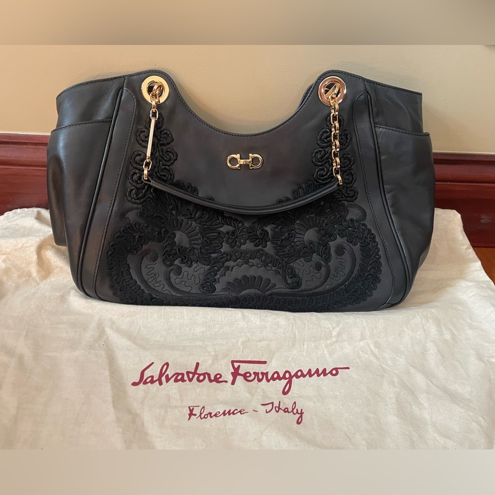 Salvatore Ferragamo beautiful embroidered leather purse.